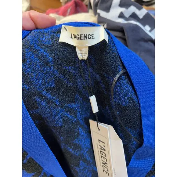 L'Agence Odell Blue Black Double Breasted Sweater Dress Size M NWT